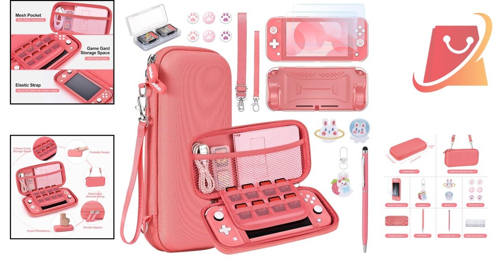 Switch Lite Accessories Bundle Hard Shell Case Screen Protector Game Holder