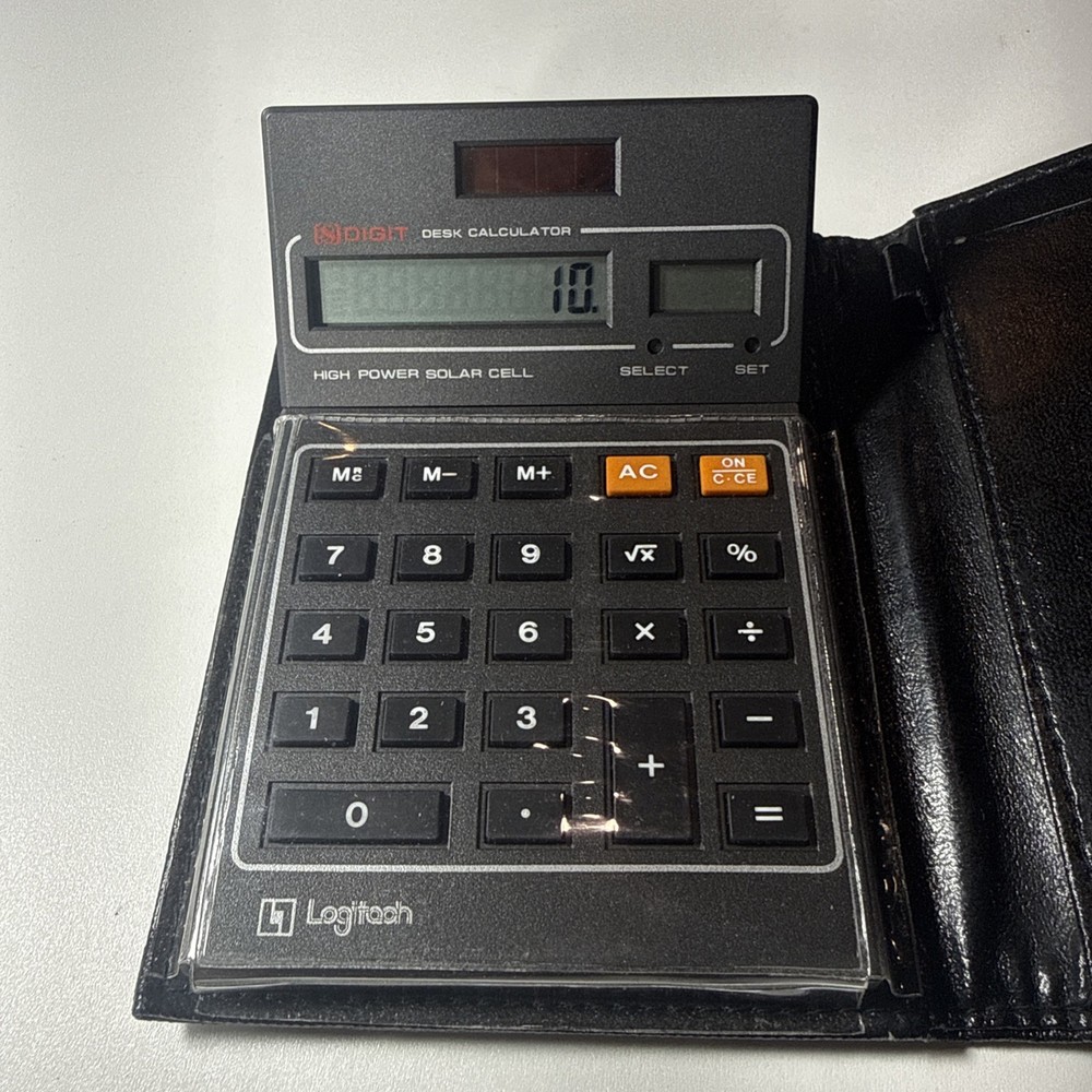 Logitech Solar Calculator Adjustable Head Notepad Soft Folding Case Vintage NOS