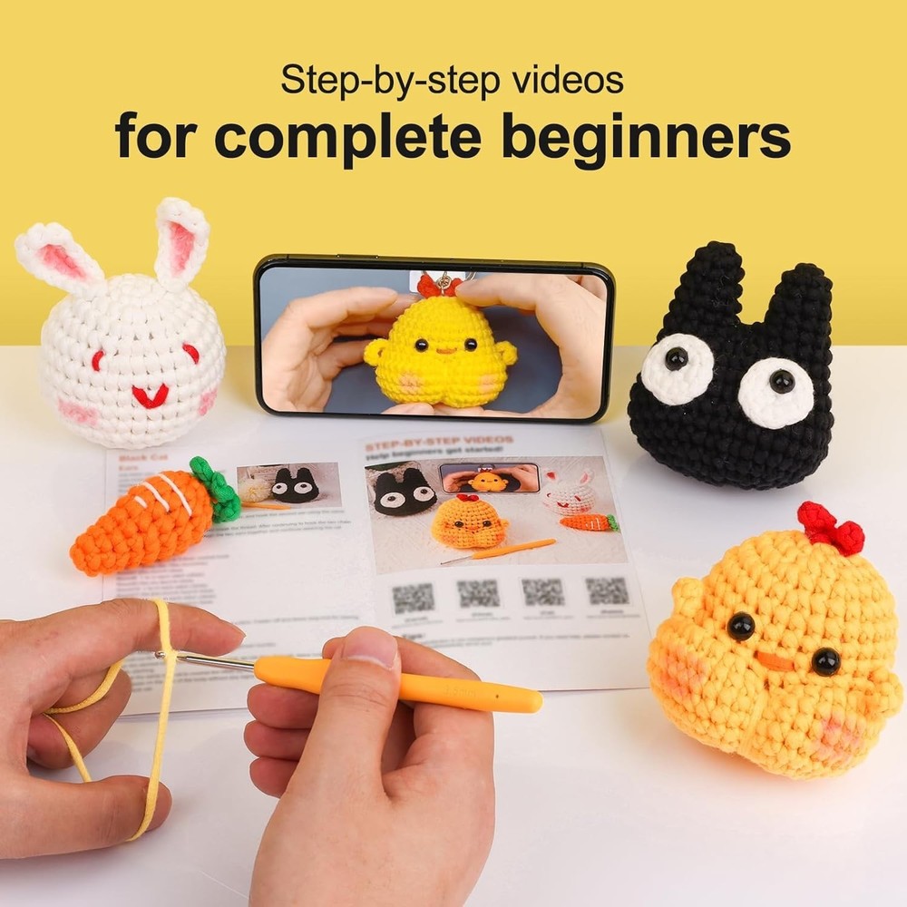 Beginner's Crochet Kit - Learn to Create Adorable Animals with Video Tutorials