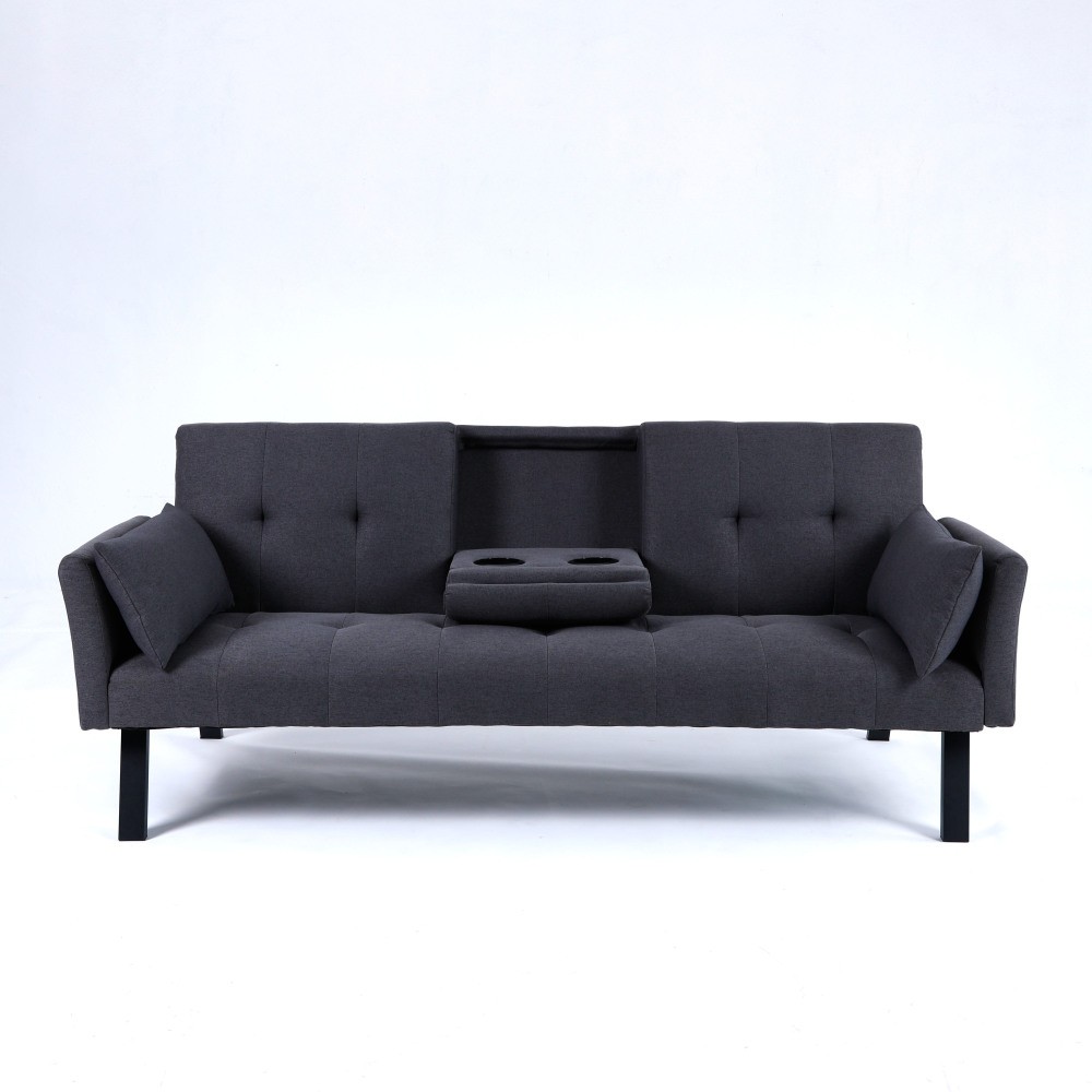 70-inch Multi-functional Cotton and Linen Sofa Bed, Foldable Side Storage