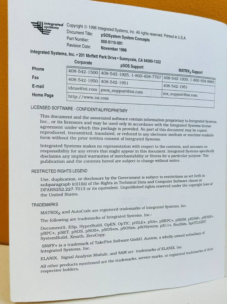 Integrated Systems 000-5115-001 1996 pSOSystem System Concepts Manual.