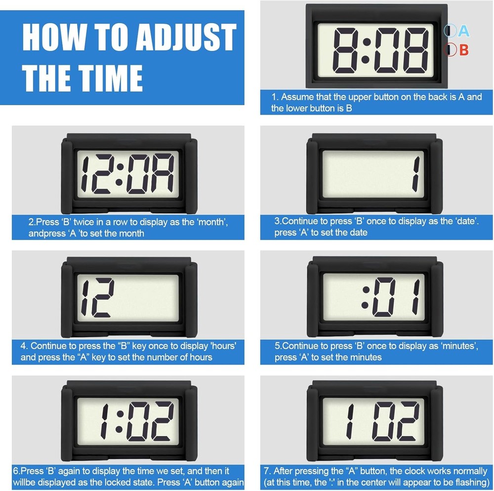 Car Dashboard Digital Clock - with Jumbo LCD Time & Day Display - Mini black