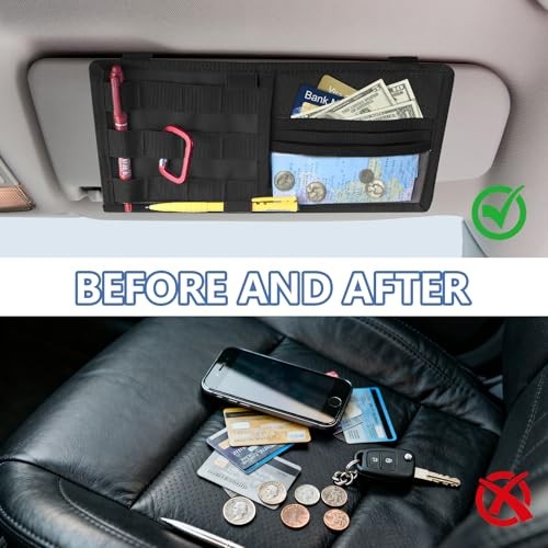 Car Sun Visor Organizer with Molle Panel, Tactical Visor Organizer Black