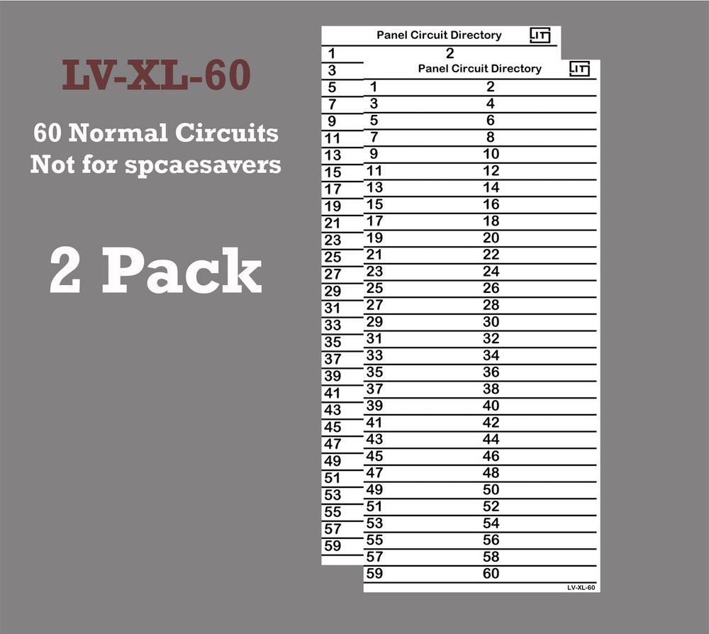 LV Fuse Box Panel Directory Label All Electrical Panel (Large 60 Circuits 2 Pcs)