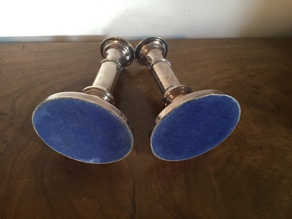 Pair 19th c. Old Sheffield Silver Plate on Copper Telescoping Candlesticks