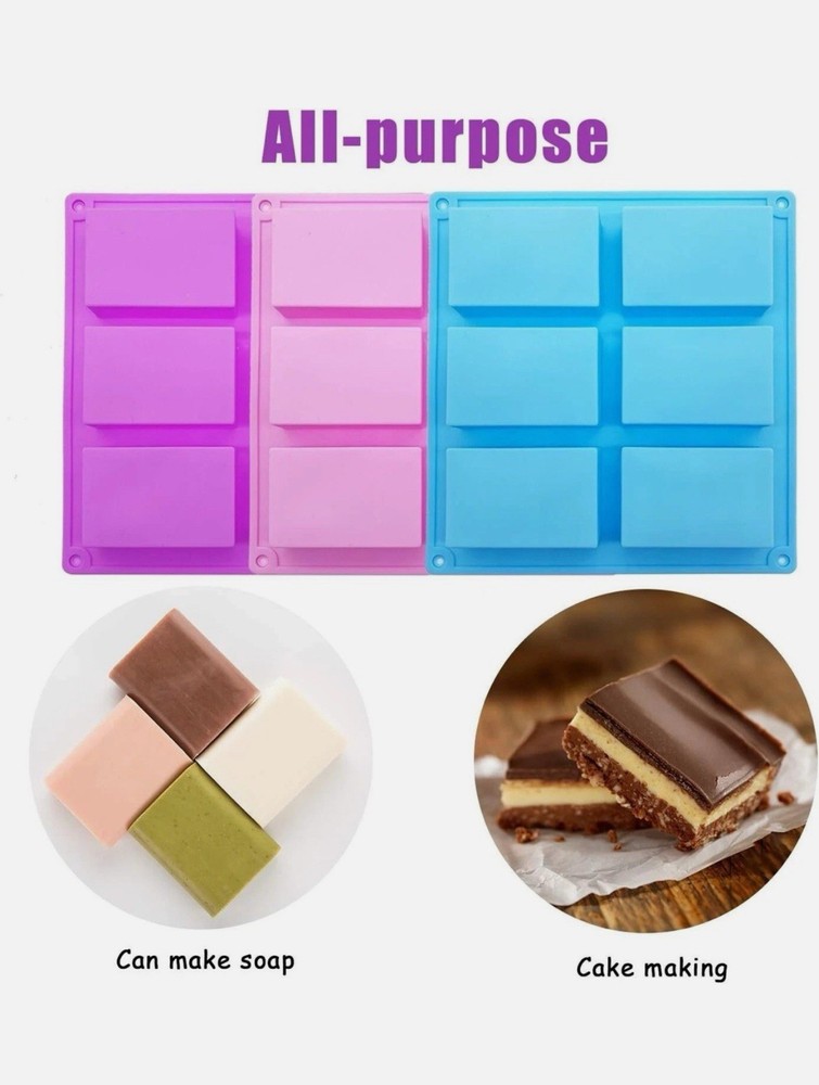 3 Pack Silicone Rectangle Soap Molds with 6 Cavities for Baking Or Soap Making