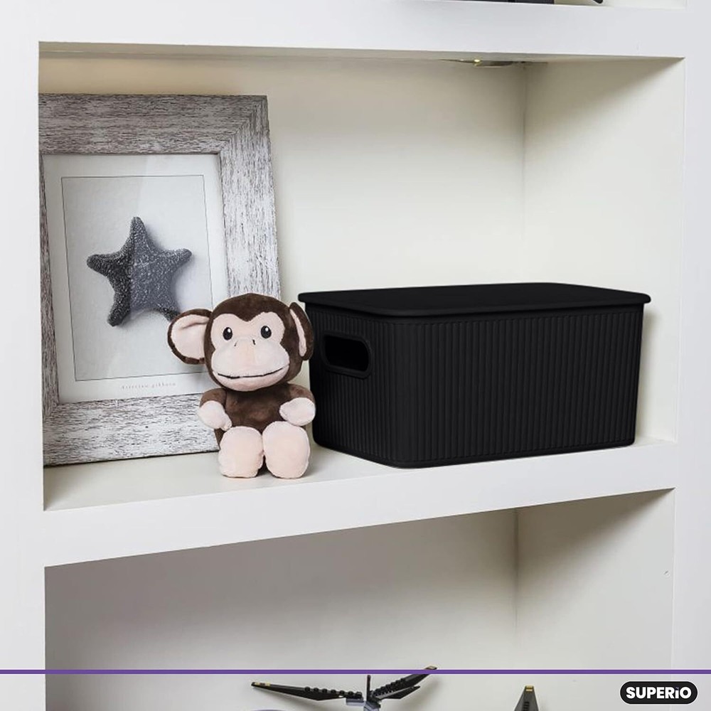 Superio 5L Small Ribbed Storage Bin- Plastic Storage Bin (8 Pack, Brown)