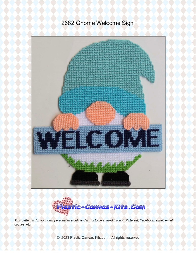 Gnome Welcome Sign- Plastic Canvas Pattern or Kit