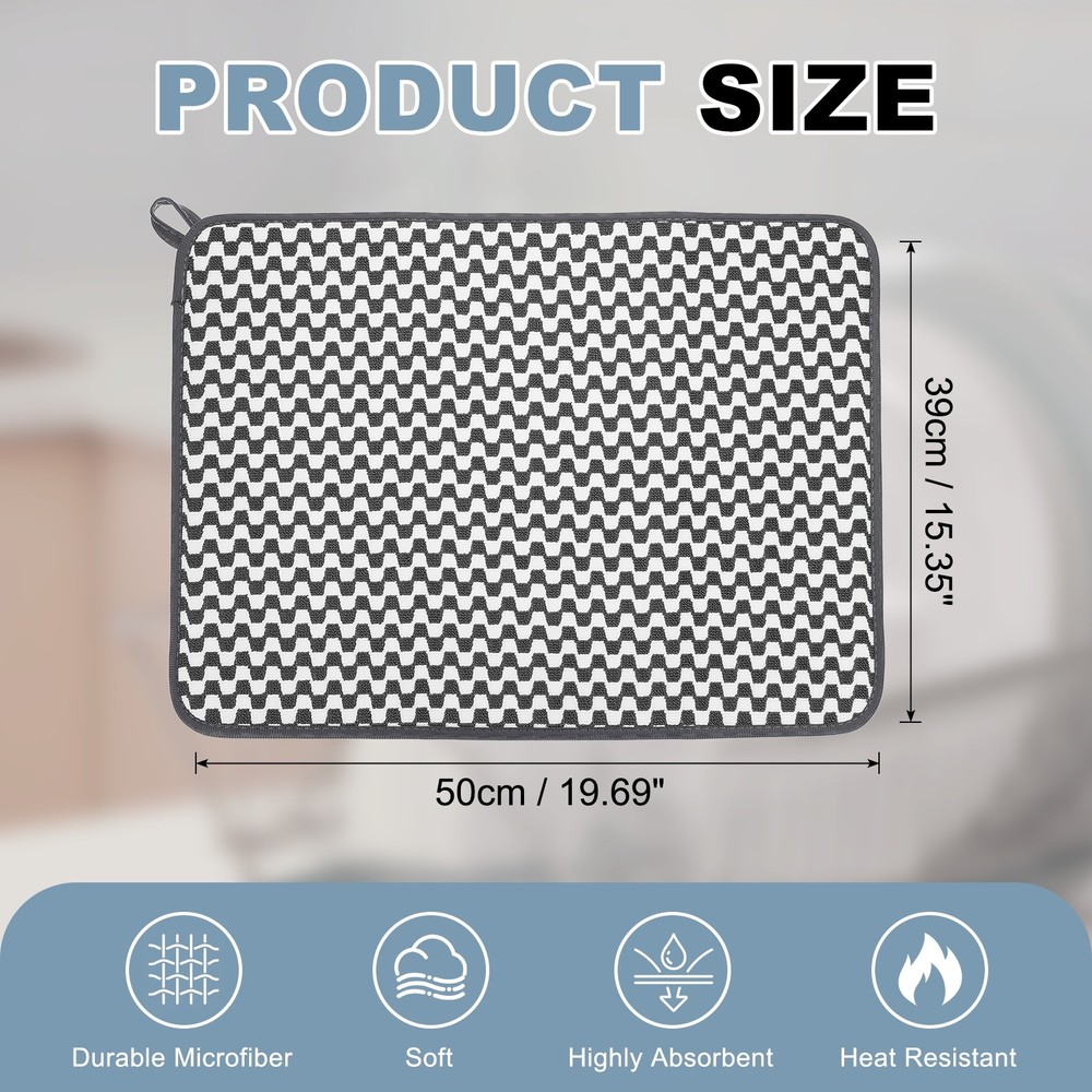 Microfiber Dish Drying Mat,20 x 15 Inch Thick Wave Pattern, White