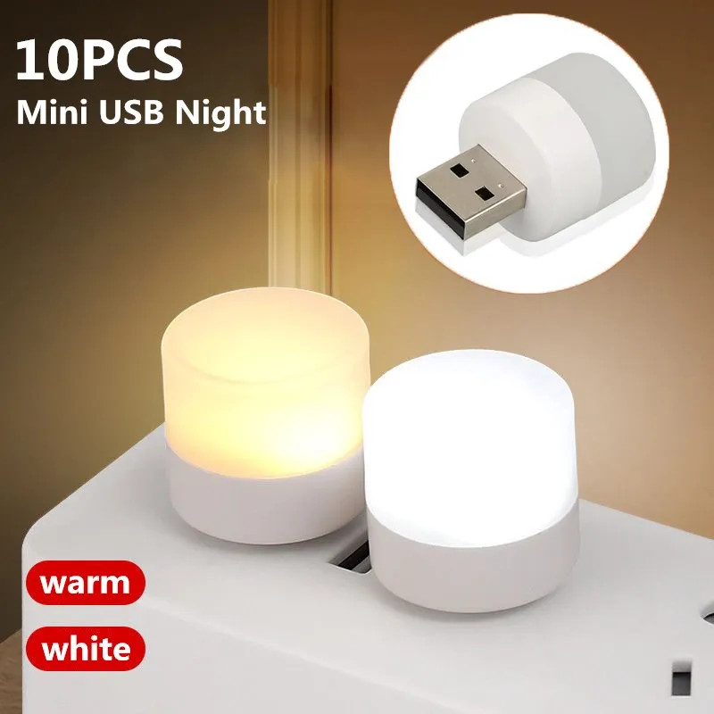 Mini USB Night Light - Eye Protection Warm White LED Reading Light, 1/10 Pcs
