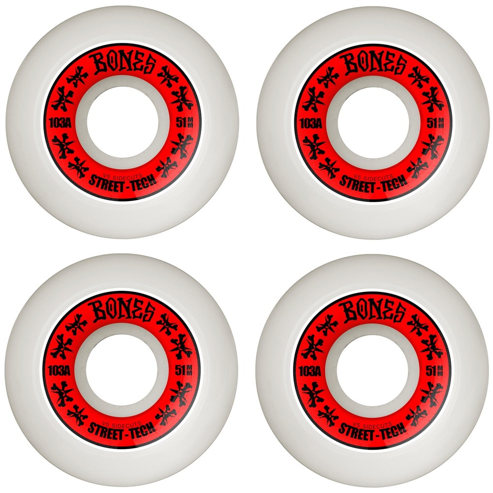Bones Skateboard Wheels 51mm STF V5 Sidecuts 103A White