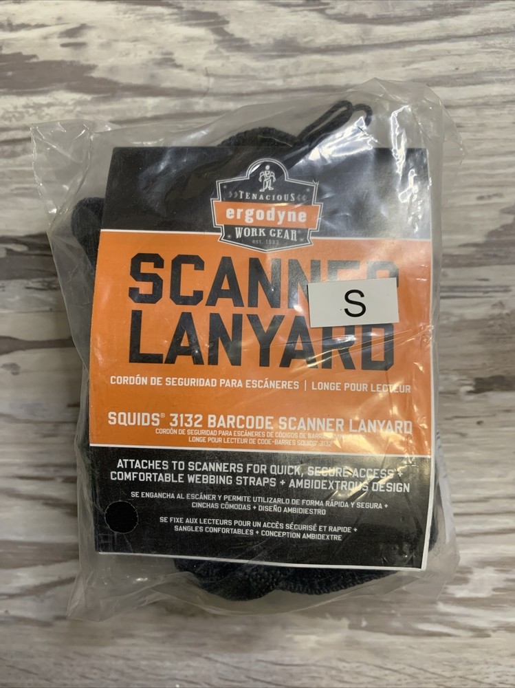 ERGODYNE Squids 3132 Barcode Scanner Lanyard, Size Small, Black