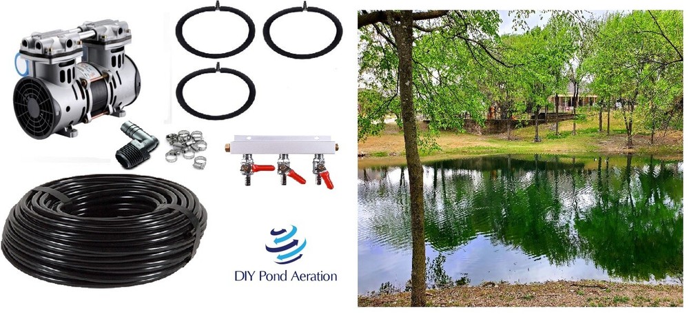 1/2HP Shallow water Dock Beach Aerator Pro Kit 300' Poly 3-48" Sinking Diffusers