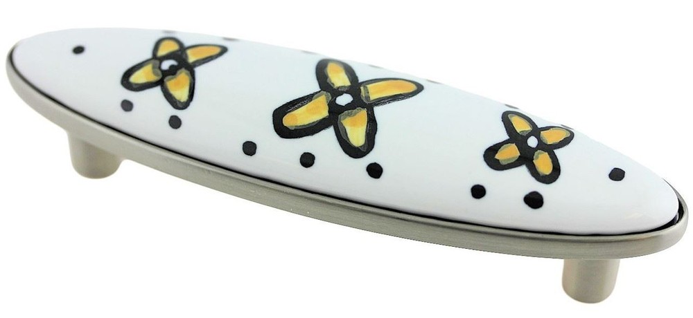 3" Yellow Flowers Ceramic Center Pull Brushed Satin Nickel