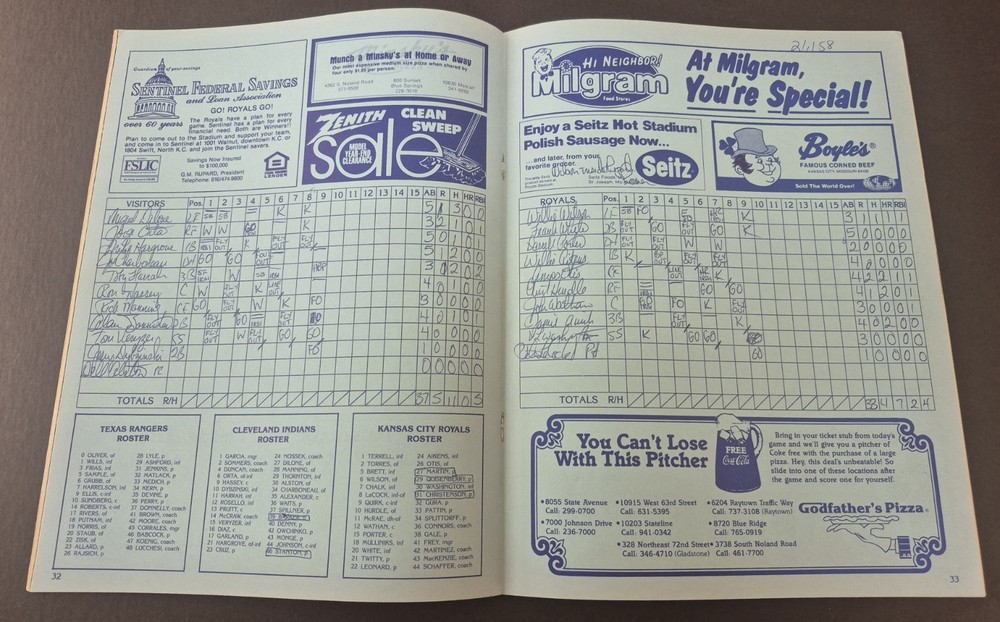 Royals Vs Indians 1979 Grand Slam Program With 7 Autographs