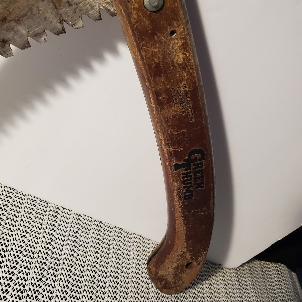 Vintage Green Thumb Folding Pruning Saw Push Button Lock Garden Tree Tool Rustic