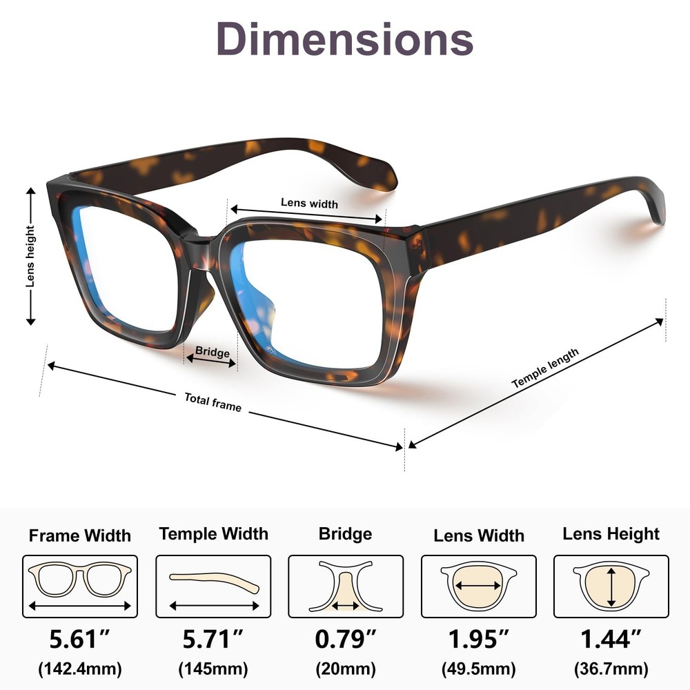 VISOONE Chunky Square Blue Light Blocking Glasses with Medium, Coco Tortoise