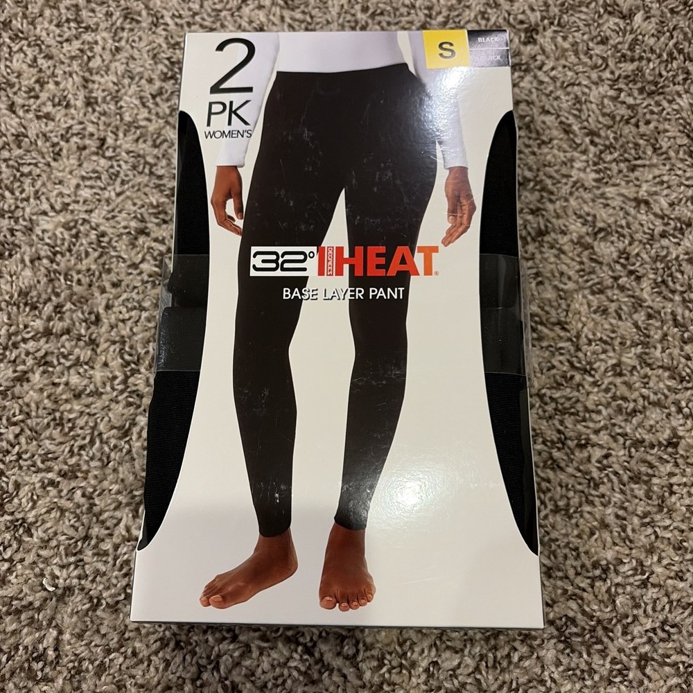 32 Degrees Heat Women's 2 Pack Base Layer Pants, Black, Size S