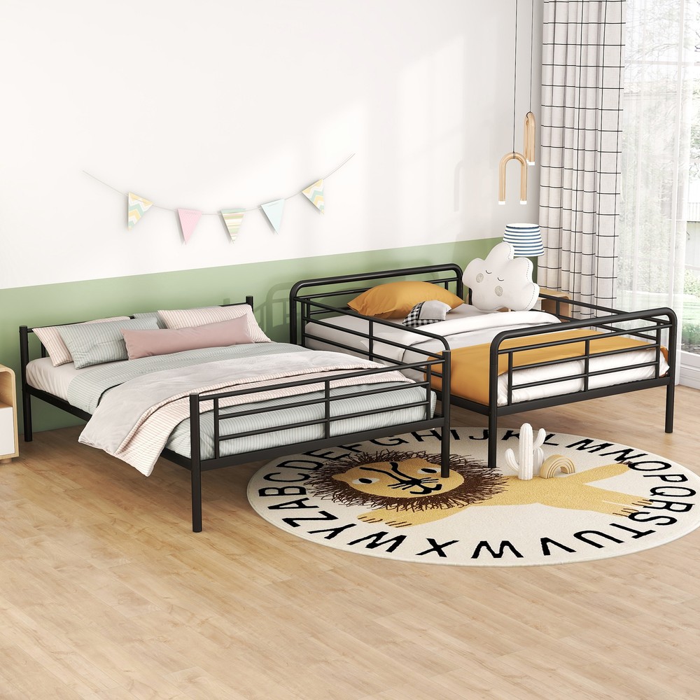 Full XL Over Queen Metal Bunk Bed,Black