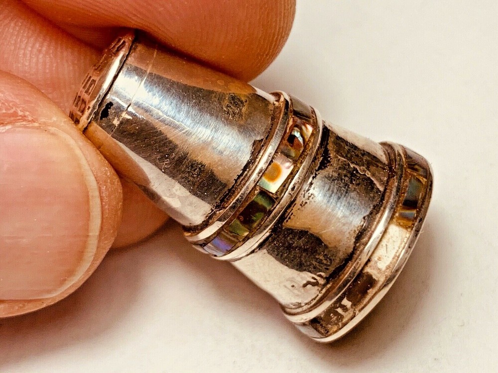 2 Vintage Mexican Silver and Abalone Thimbles
