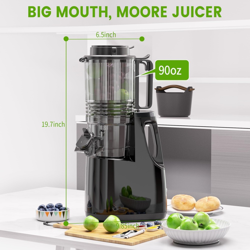 Cold Press Juicer, 6.5" Wide Feed Chute Juice Extractor Machine with Handle, ...