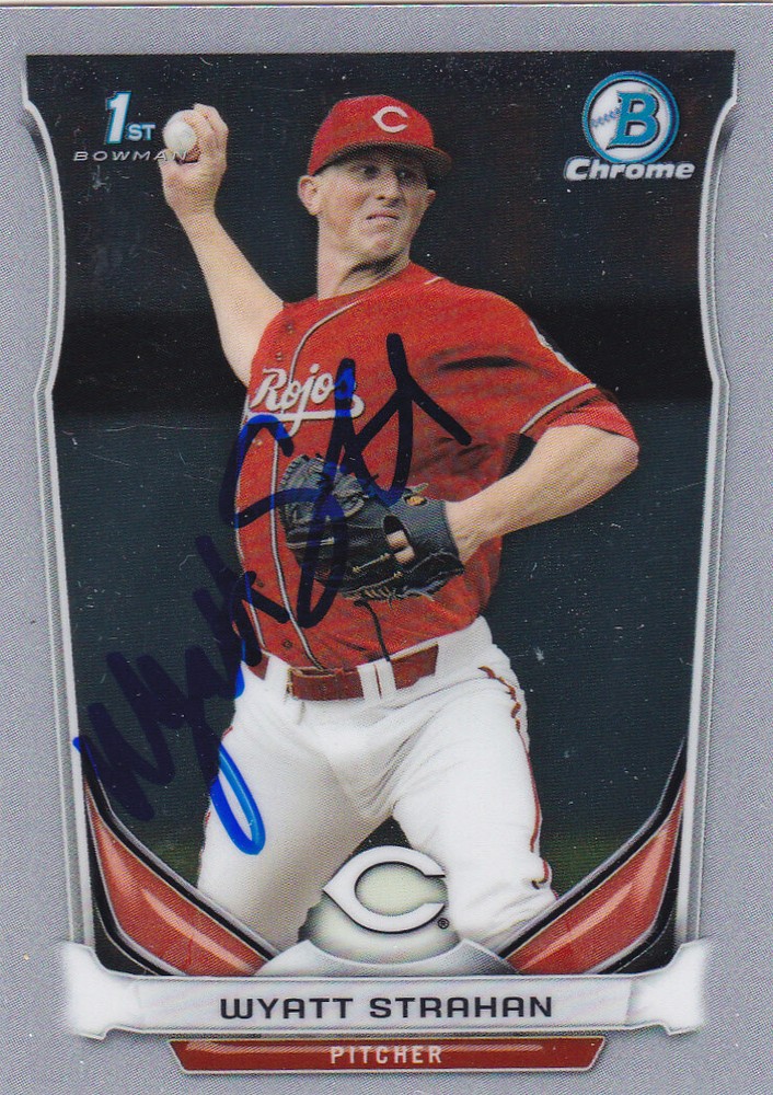 WYATT STRAHAN CINCINNATI REDS SIGNED 2014 BOWMAN CHROME DRAFT PICK BASEBALL CARD