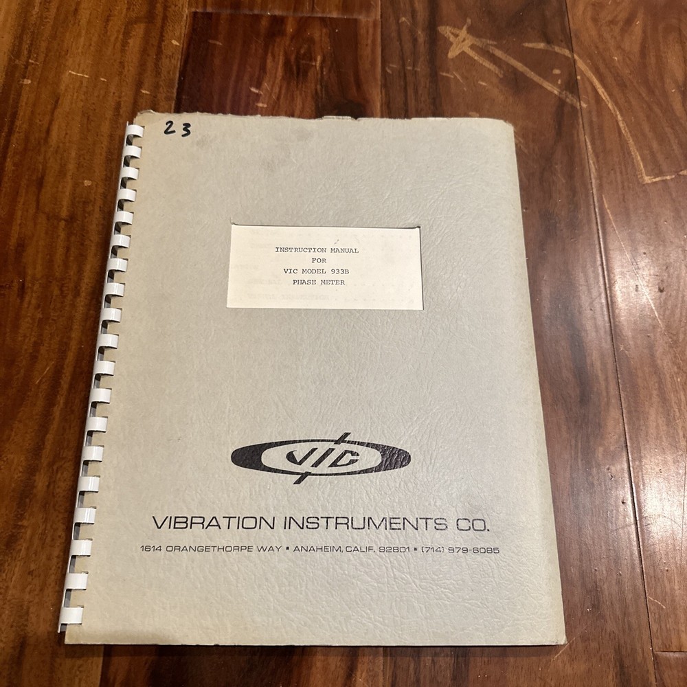 Vibration Instruments VIC Model 933B Phase Meter Instruction Manual 1970