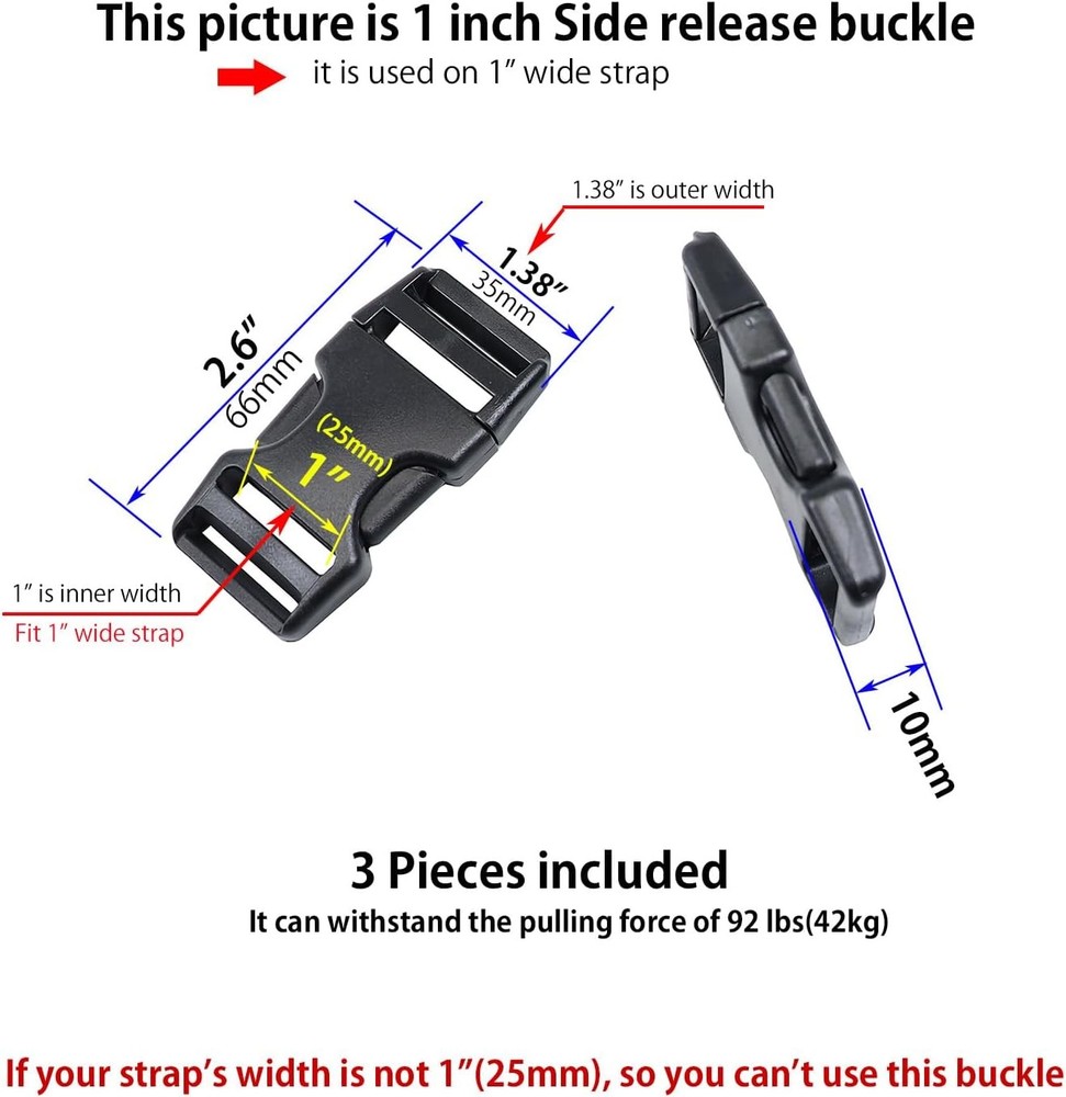 Heavy Duty Side Release Buckles with Plastic Tri Glide Slides
