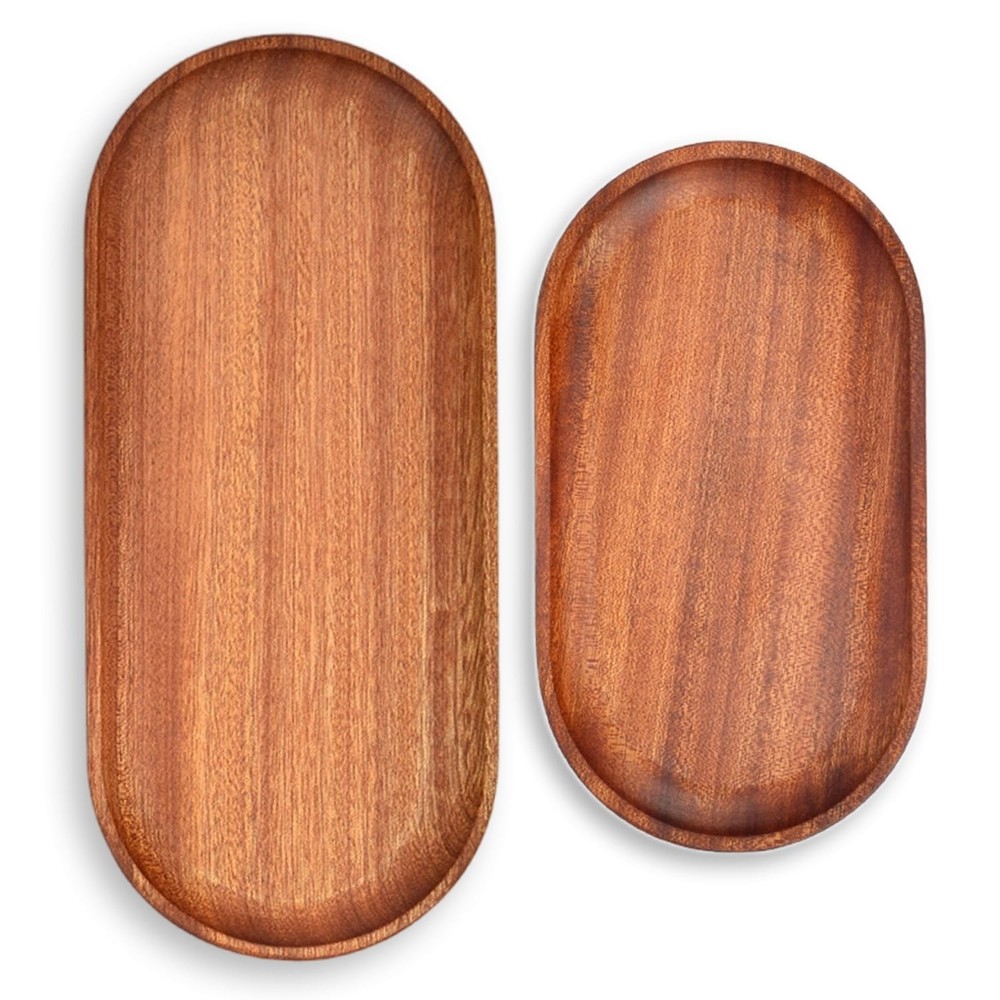 6-Pack Solid Wood Serving Platters Trays Natural Wood Edge Rectangular SET OF 6
