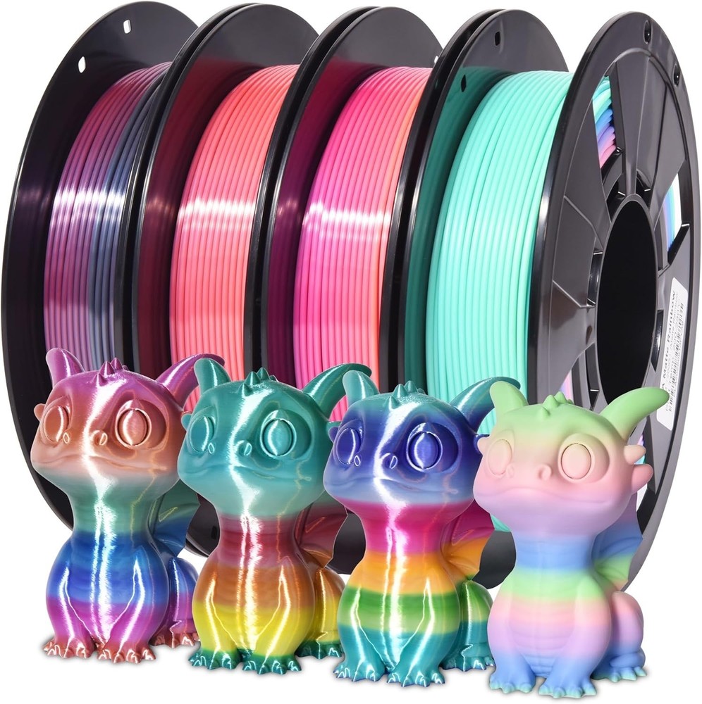 Shiny Rainbow PLA 3D Printer Filament Bundle - 4 Pack, 1.75mm, 200g Each