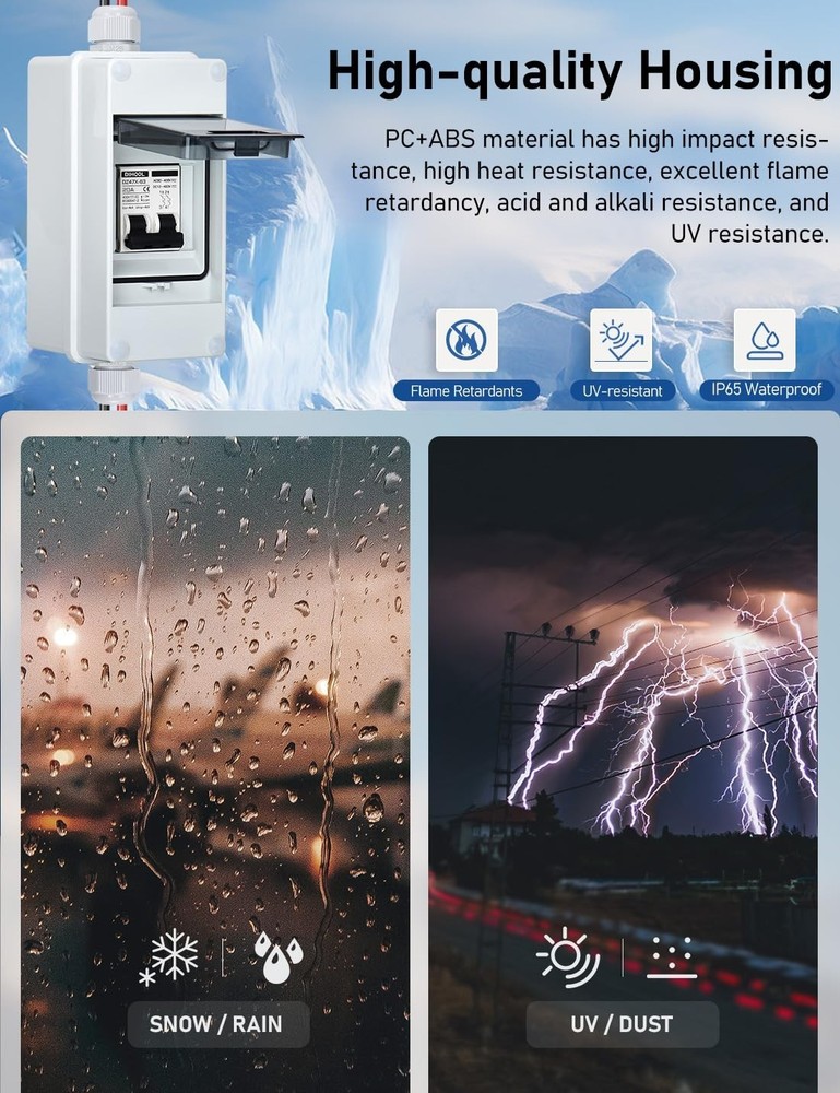 Solar Panel Disconnect Switch DIN Box 20A Dual Pole Circuit Breaker