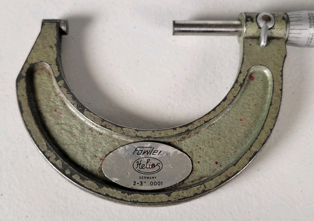 Fowler Helios Micrometer, 2” - 3" Range .0001 Ratcheting Locking Vintage