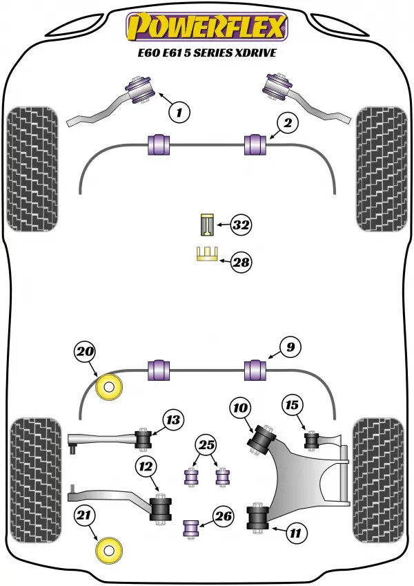 Powerflex Polyurethane Rear Diff Front Bushings BMW E60 5-Series, E63 6-Series