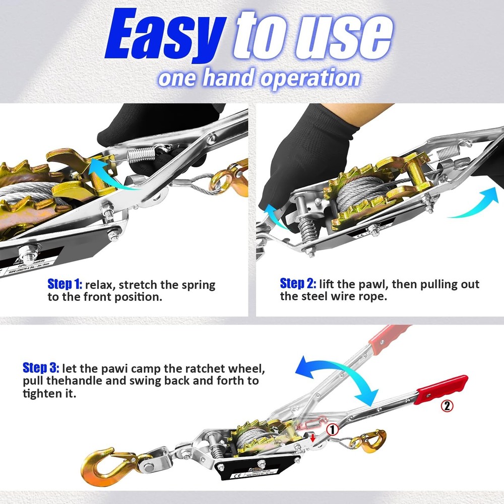Come Along Winch 1T Pulling Capacity 7FT Steel Cable 2 Hooks Heavy Duty Ratch...