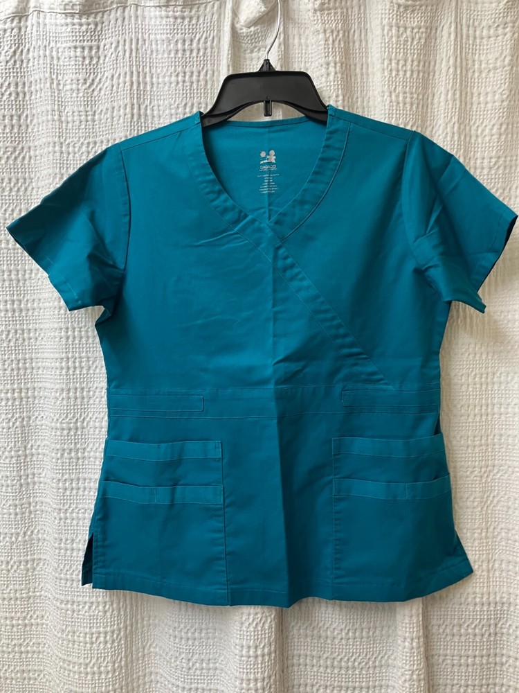 Dagacci Women’s Small scrub top Teal Green pullover V Neck Pockets