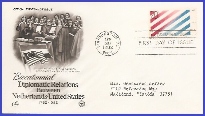 USA3 #2003 ADDR PCS ARTCRAFT FDC   U.S. and Netherlands Relations