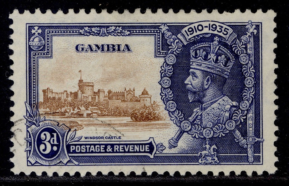 GAMBIA GV SG144, 3d brown & deep blue, FINE USED.