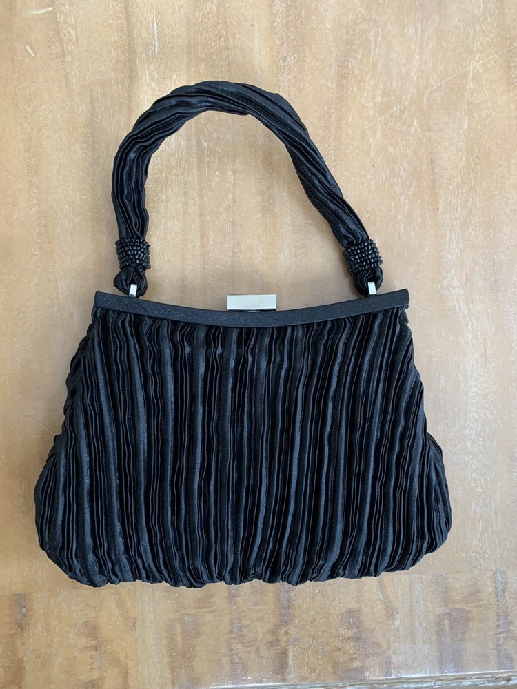 La Regale Black Pleated Evening Bag