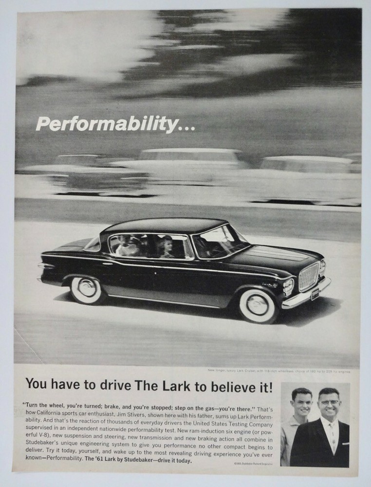 Vintage Ad 1961 Lark Cruiser Studebaker-Packard black and white
