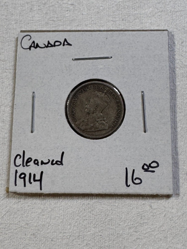 1914 Canada 10 Cents Silver Coin Cleaned