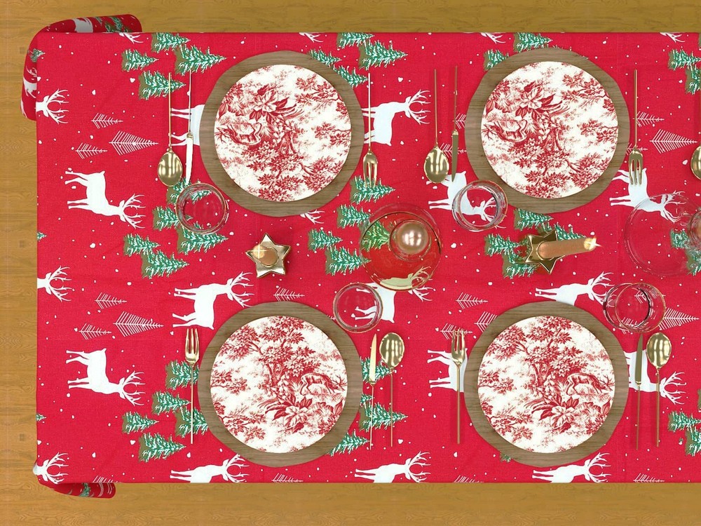 Table Cloth Holiday Christmas Forest Green Tree 100% Cotton Rectangular Table...