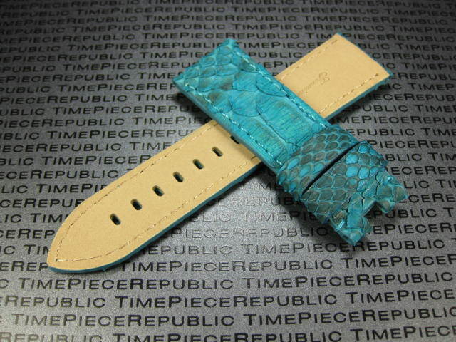 24mm PYTHON Skin Leather Strap Deployment Band for fits PANERAI Aqua Blue