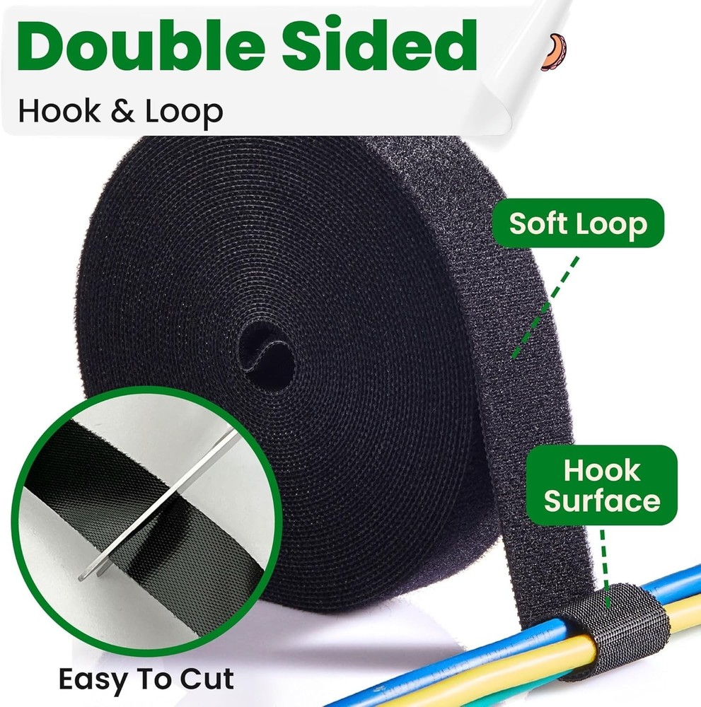 1 Inch x 30 FT Double Sided Hook and Loop Roll Tape - Two Sided, Self Stick, ...