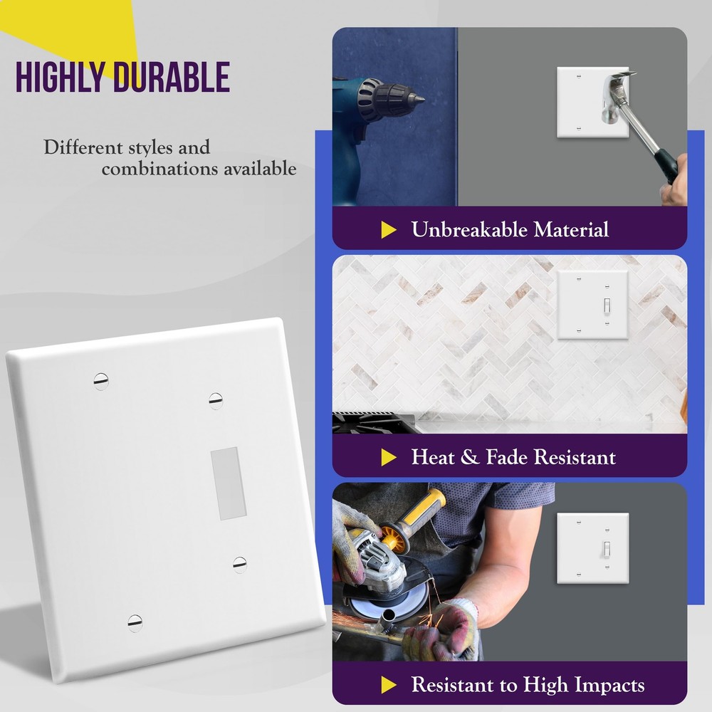 Combination Toggle Switch Blank Device Wall Plate 2 Gang White 880111 W