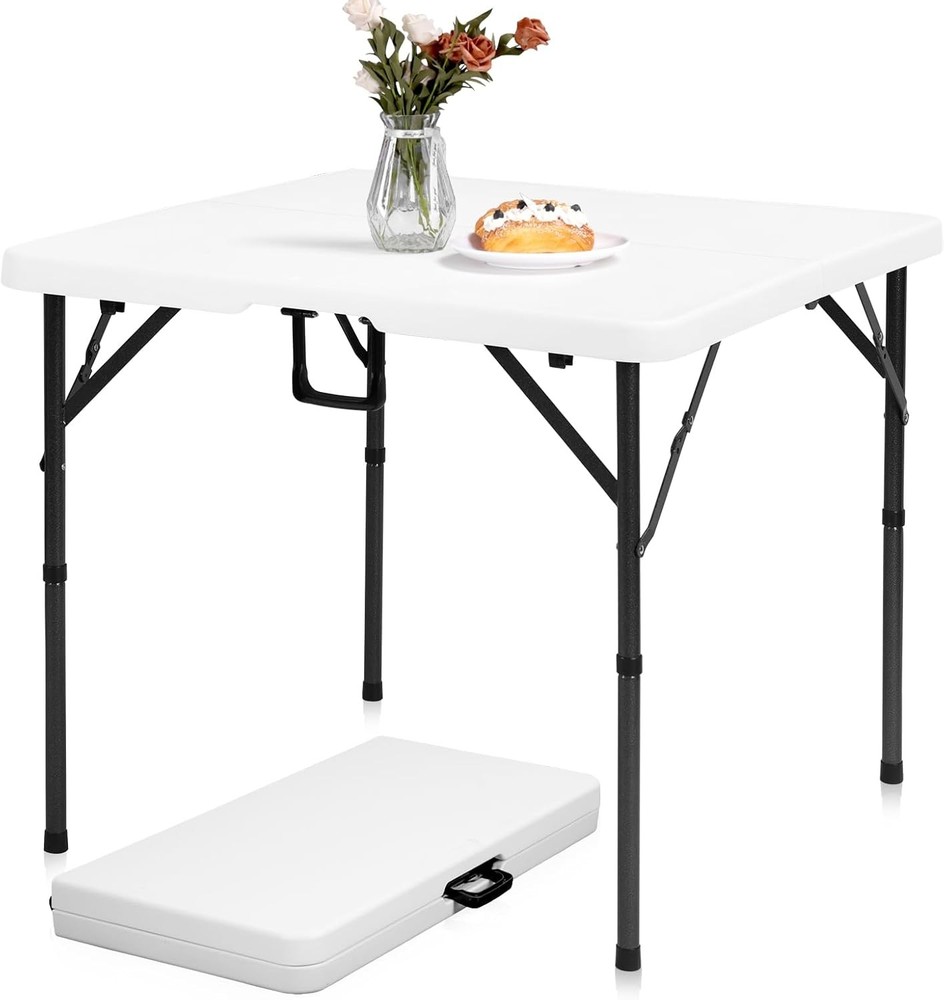 34" Folding Card Table Square Foldable Table Plastic Portable W/ Detachable Legs