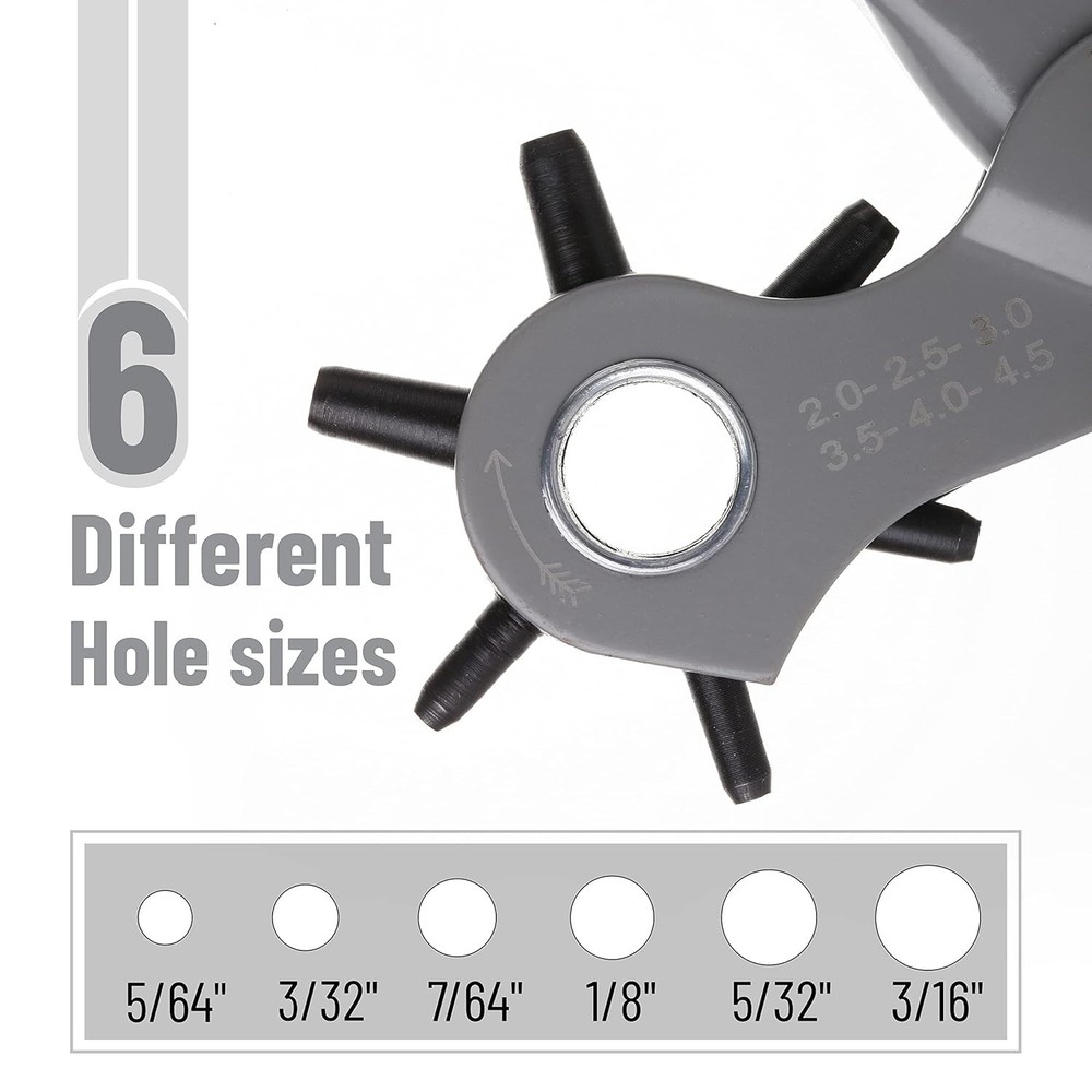 Manual Leather Hole Punch Tool - 6 Adjustable Sizes for Precision Crafting
