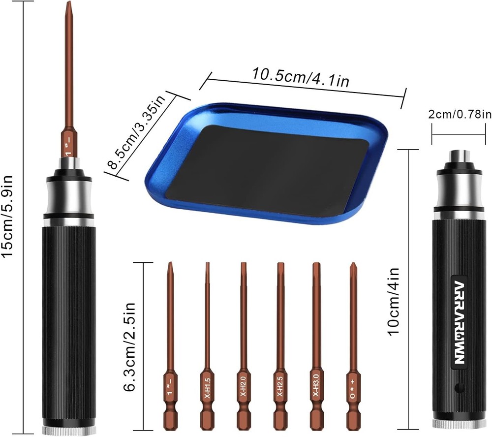 9Pcs RC Car Tool Kit 6 in 1 Hex Screwdriver Set Medium, Black With Brown Bits