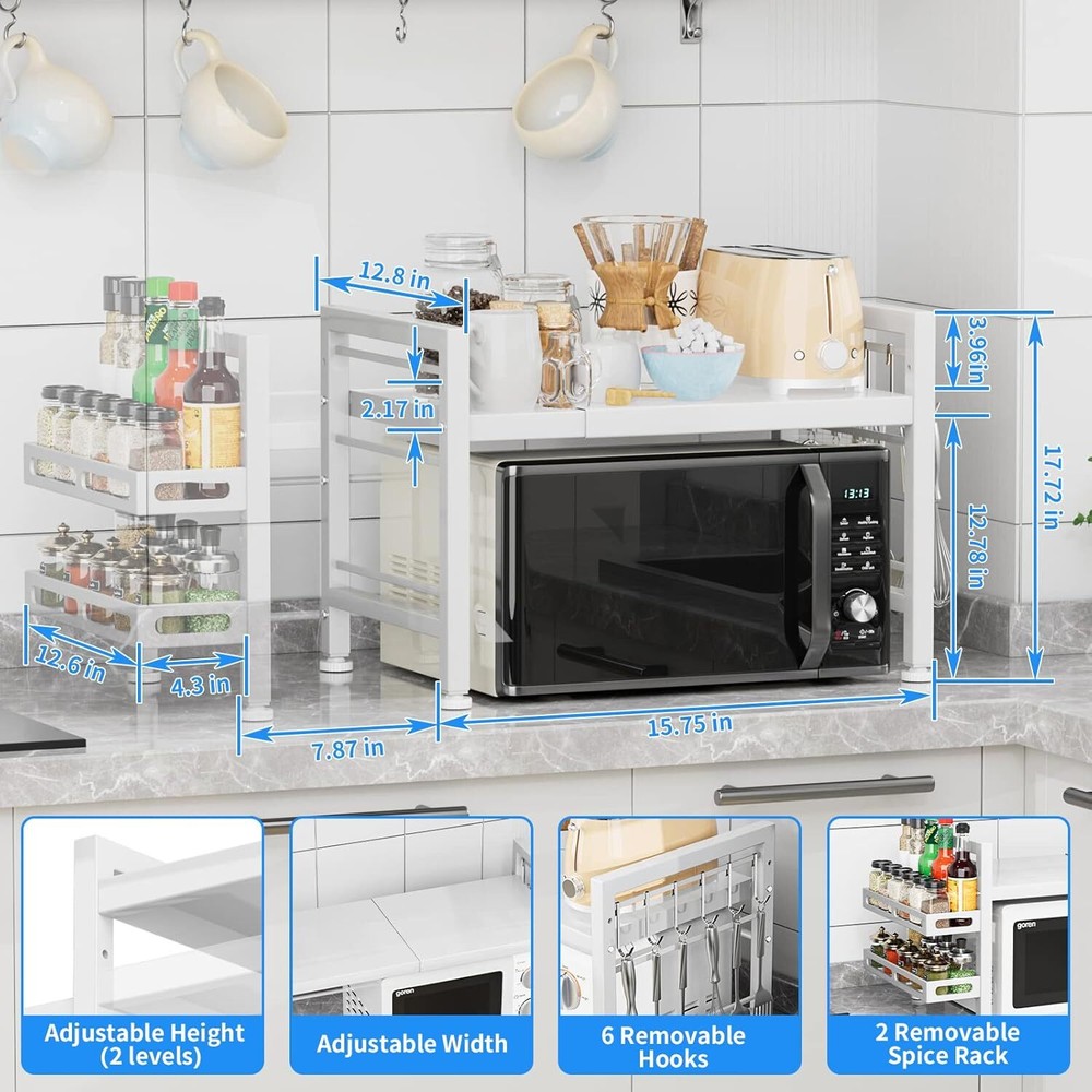 Above Microwave Rack - Adjustable Countertop with Spice Organizer