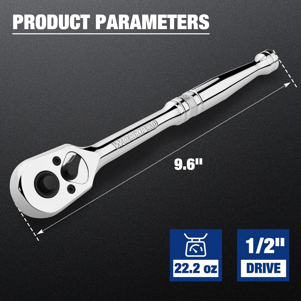 WORKPRO 1/2" Drive Ratchet Handle Quick-Release Reversible Ratchet Sets 72-Tooth