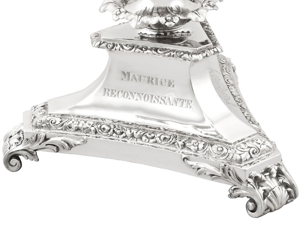 Sterling Silver Three Light Candelabrum Centrepiece - Antique George IV